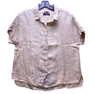 Tahari‎ Blouse Womens Extra Large Organic Linen Beige Mature Office Professional